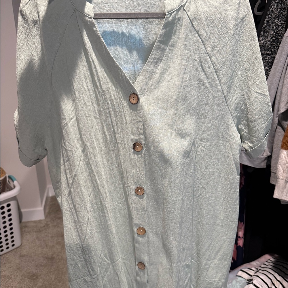 Mint Green Button-Up Women's Dress